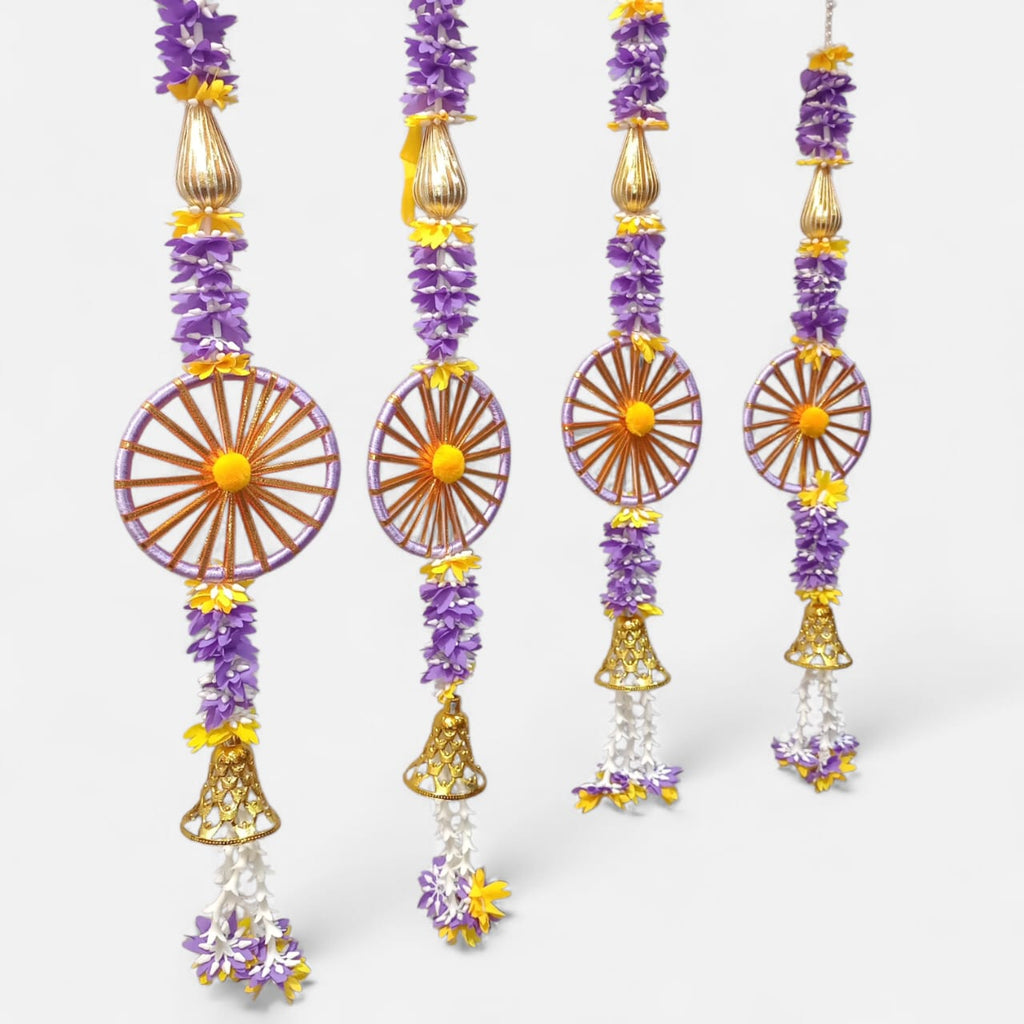 Handmade Patti Hanging Set with Floral Tassels (Pack Of 4)