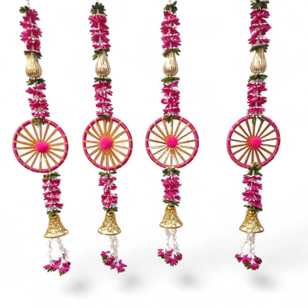 Handmade Patti Hanging Set with Floral Tassels (Pack Of 4)