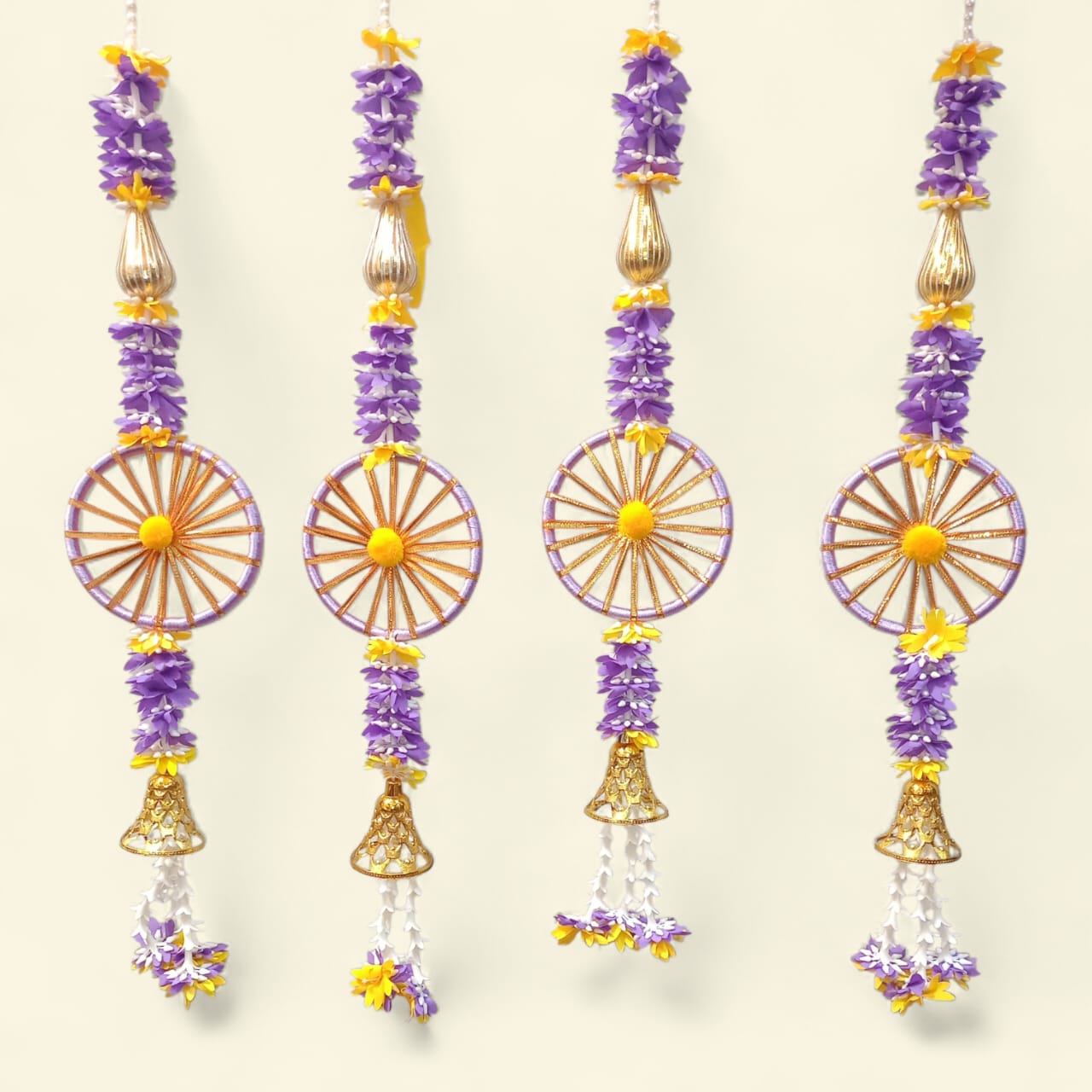 Handmade Patti Hanging Set with Floral Tassels (Pack Of 4)
