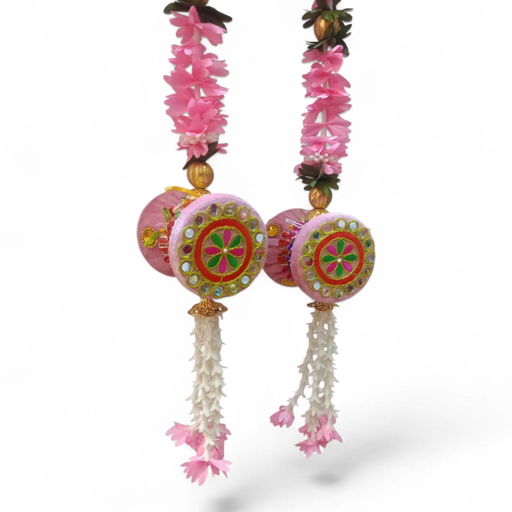 Handcrafted Pink Floral Hanging Latkan Decor Set of 2