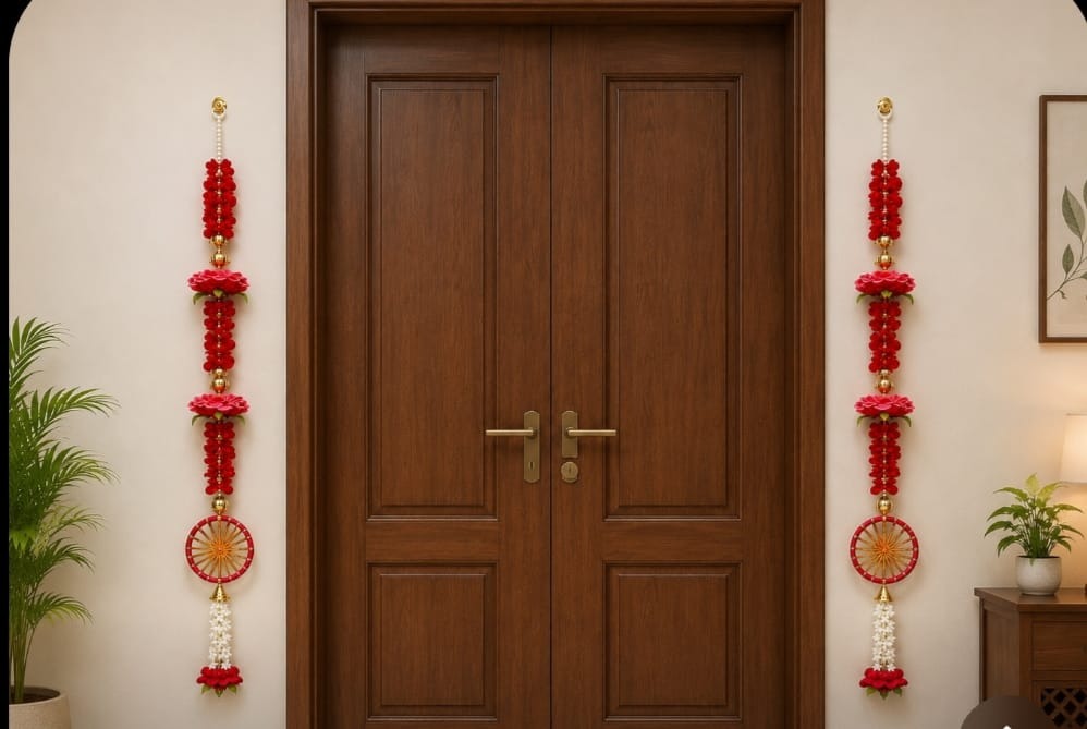 Chakra Phool Ladi Decorative Hanging – Traditional Floral Door & Pooja Décor, Pack of 10