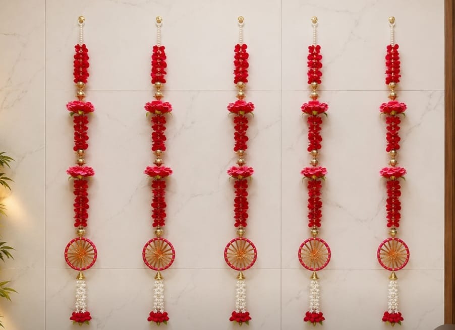 Chakra Phool Ladi Decorative Hanging – Traditional Floral Door & Pooja Décor, Pack of 10