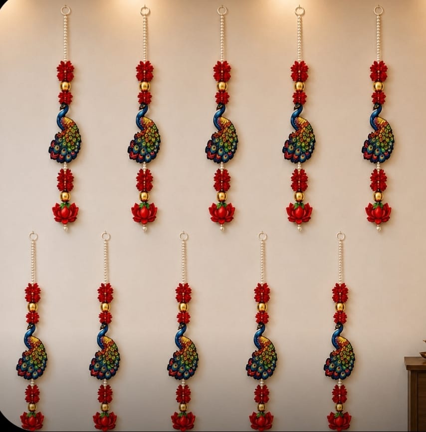 Mor Patti Decorative Hanging – Peacock & Floral Traditional Door Décor, Pack of 10