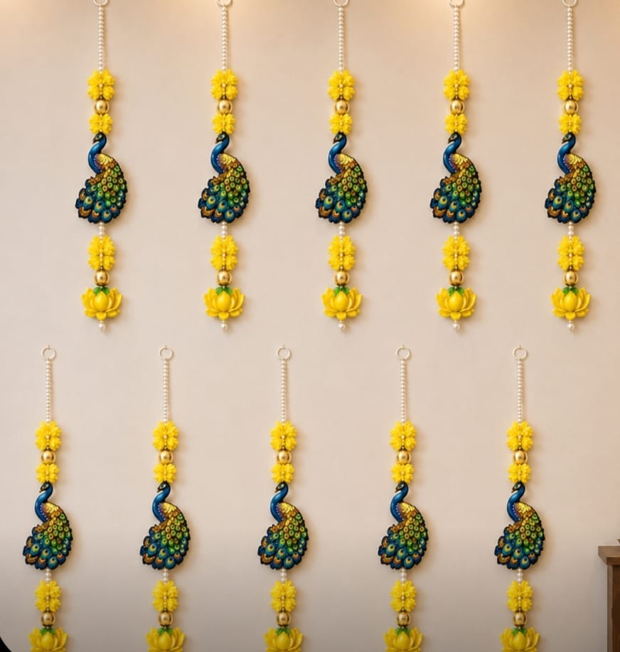 Mor Patti Decorative Hanging – Peacock & Floral Traditional Door Décor, Pack of 10