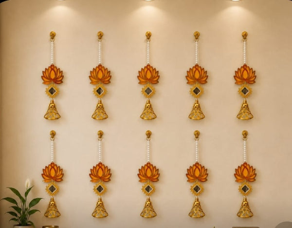 Lotus Hanging Ghanti Pack of 10 – Traditional Decorative Bell for Pooja & Home Décor