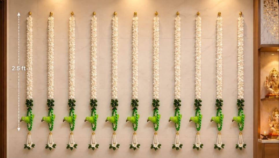 Tota Chakri Decorative Hanging Toran with Green Parrot Design – 2.5 Feet, Pack of 10