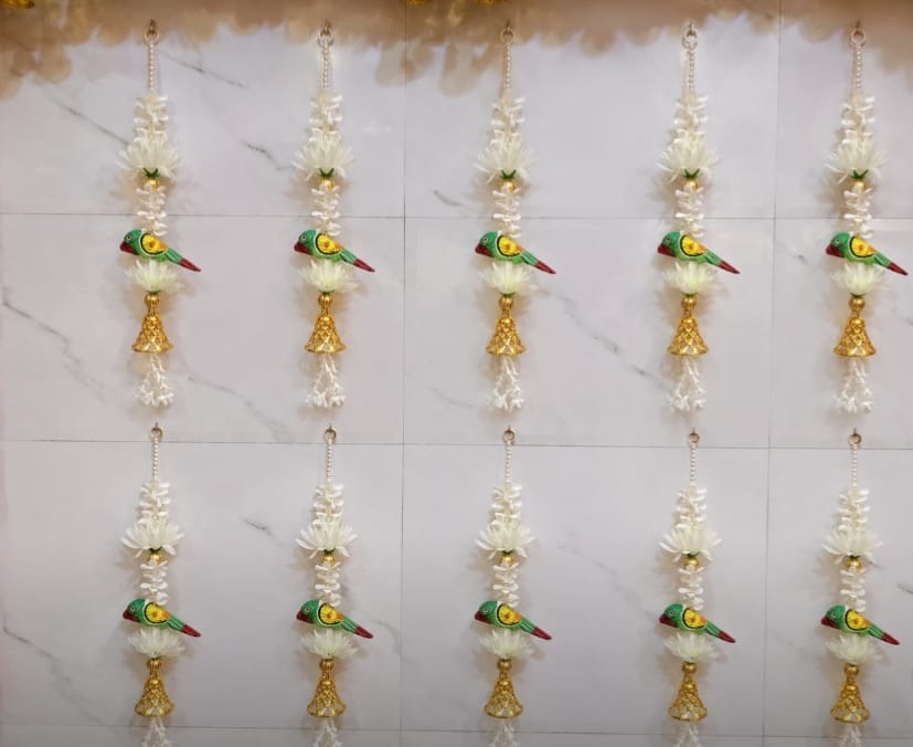 Tota Phool Ghanti Decorative Hanging with Parrot & Floral Design – Pack of 10